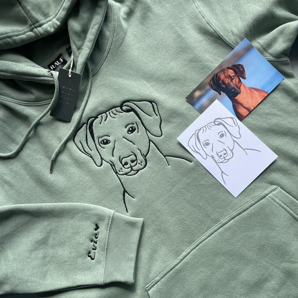 Custom Line Art Embroidery Unisex Hoodie. RAUF